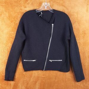 MAJE Womens Sweater Size 1 Black Cardigan Zip Up Ribbed Chunky Angora Coatigan
